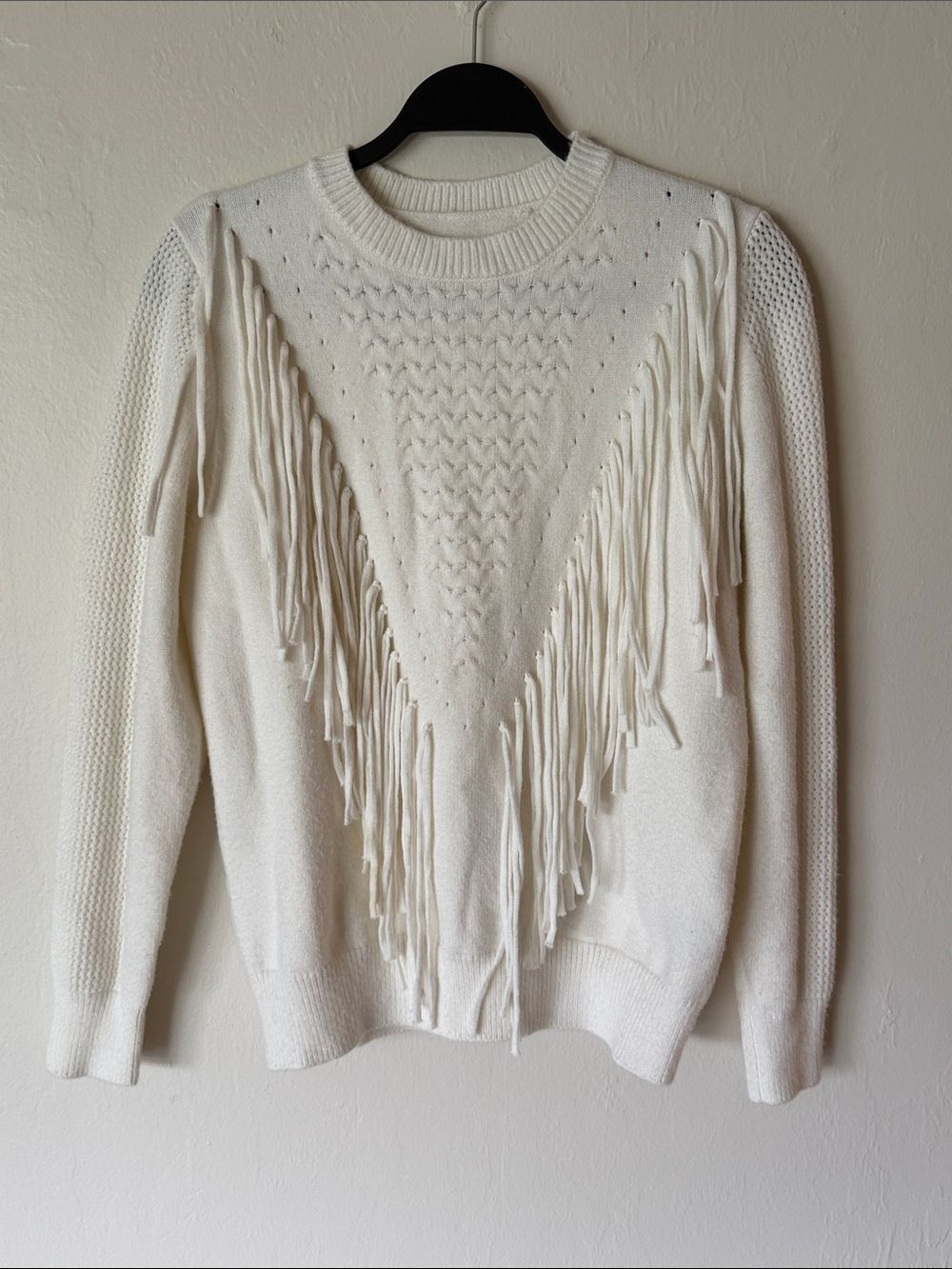 Fringe Detail Crewneck Sweater